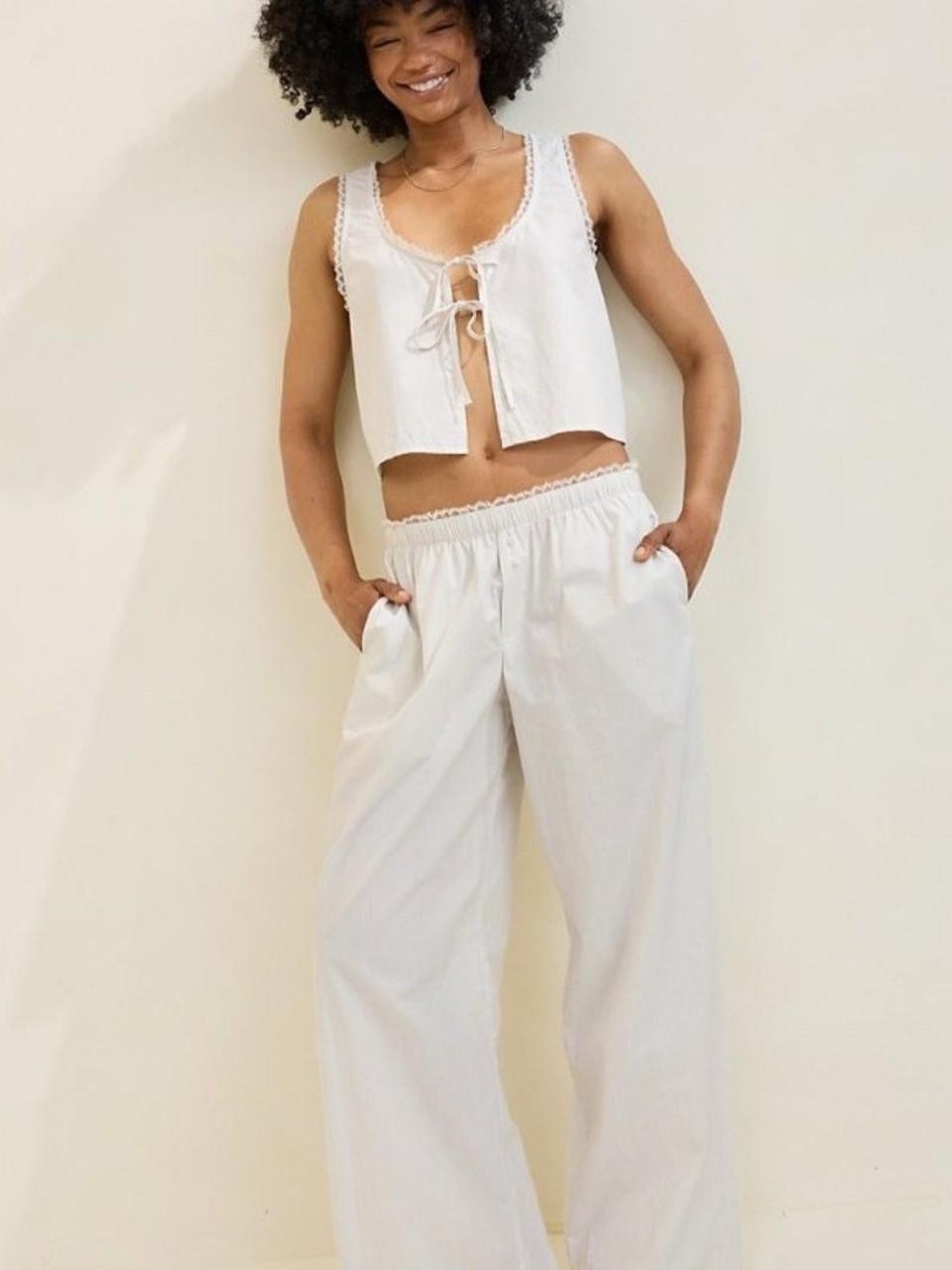 aerie White Wide-Leg Lounge Pants